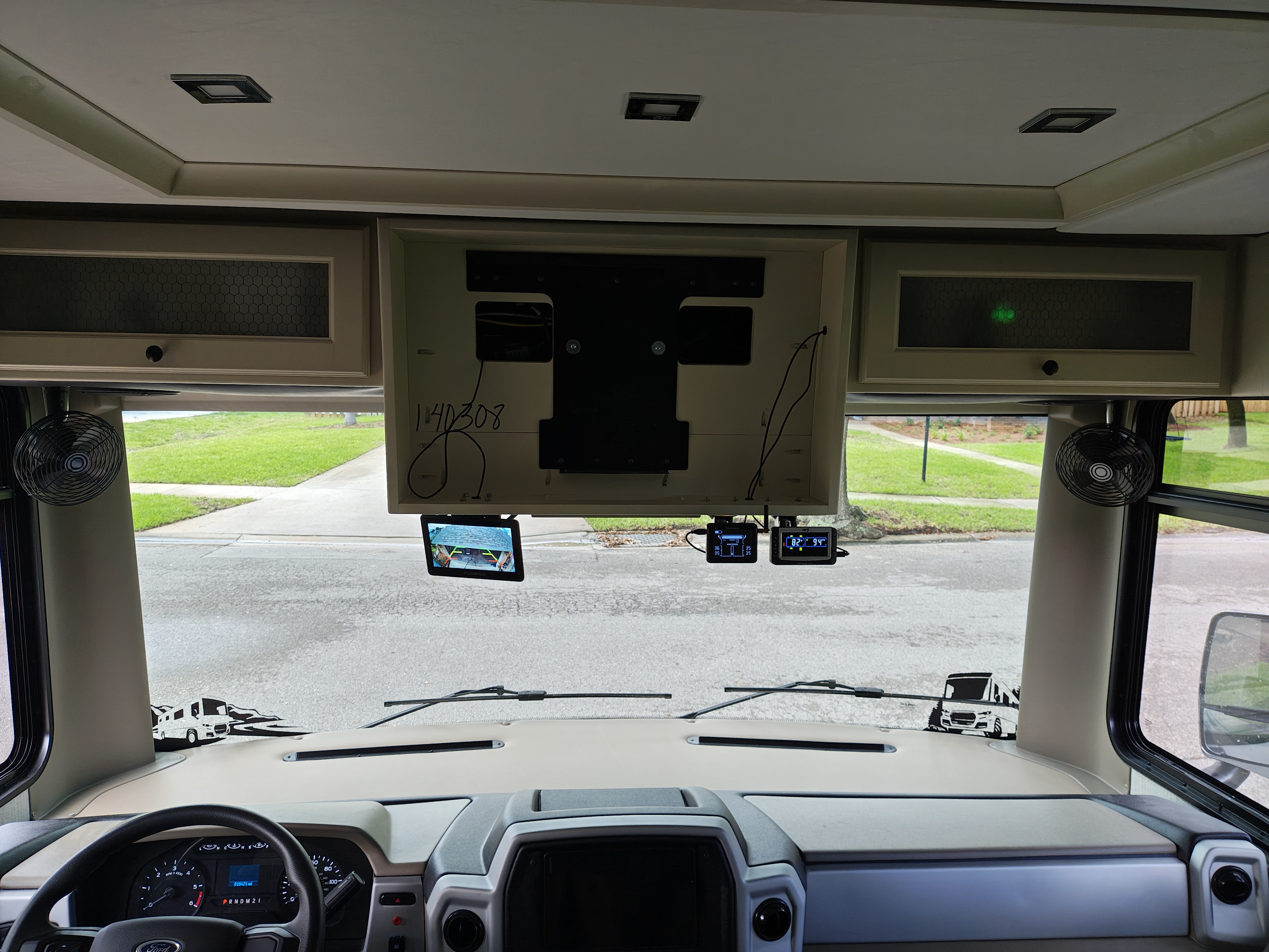 Furrion Vision S monitor mounted beneath the front television cabinet